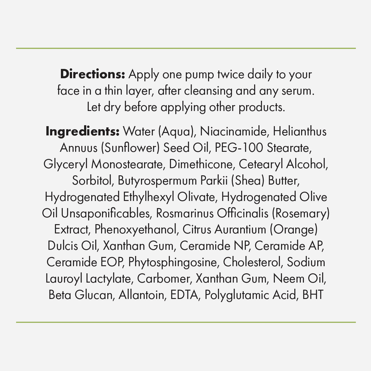 Directions for use and Ingredient List for Foundation Skincare Niacinamide Lotion
