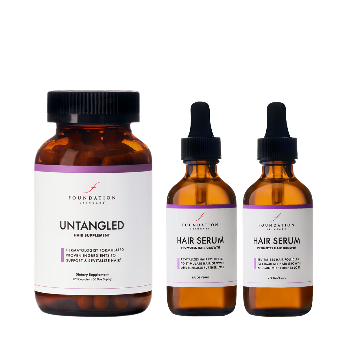 Foundation Skincare UnTangled Essentials Kit - 60 Day supply of UnTangled Hair Supply & 2 Hair Serum